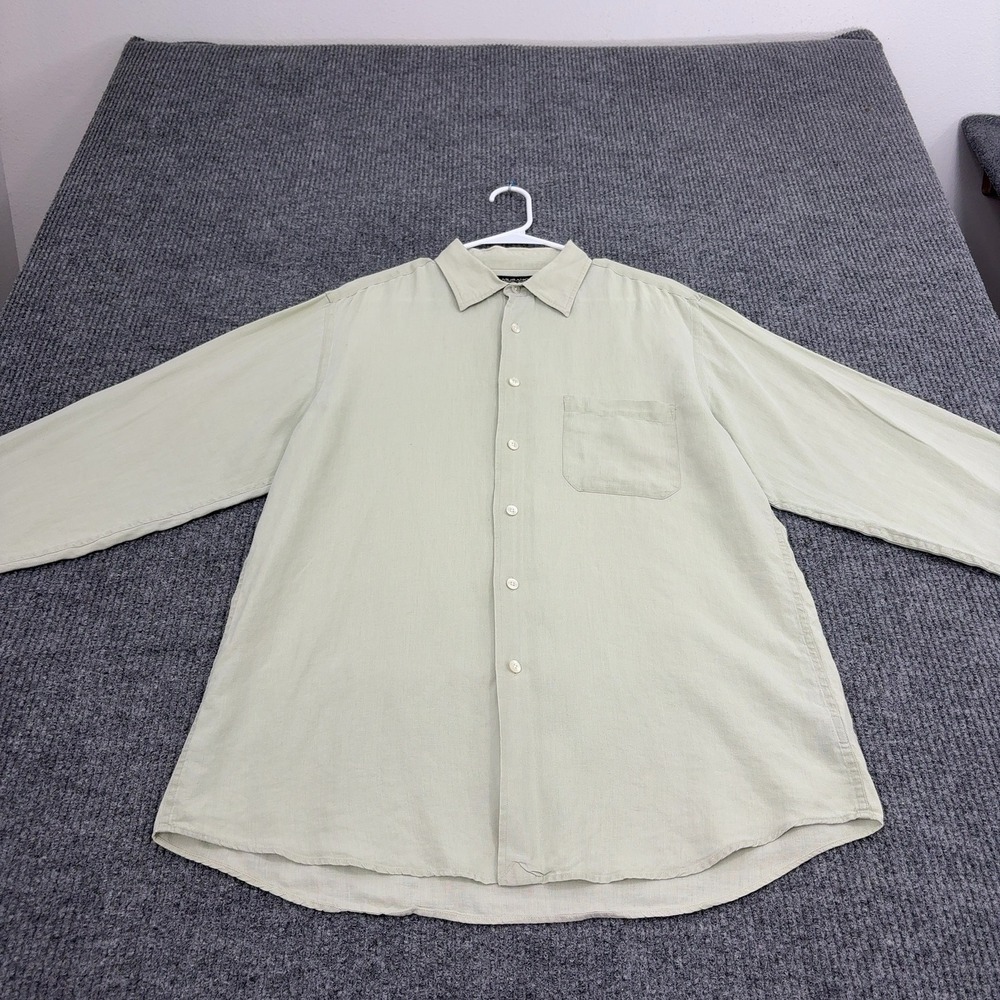 Murano Button Down Shirt Mens L Sage Green Linen Long Sleeve Casual Summer Style